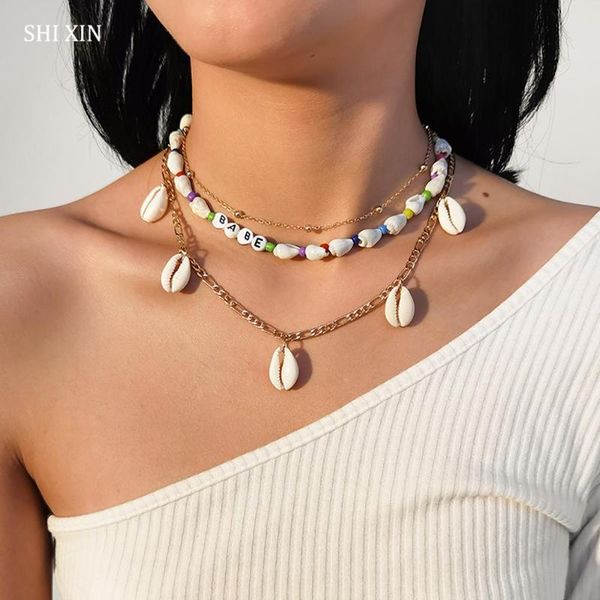 shixin 3 pcs/set bohemia babe letters with shell necklace for women summer handmade conch choker necklaces on neck 2020 fashion, Golden;silver
shixin 3 pcs/set bohemia babe letters with shell necklace for women summer handmade conch choker necklaces on neck 2020 fashion, Golden;silver