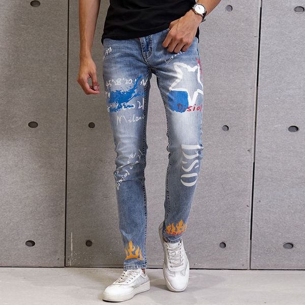 american streetwear fashion men jeans light blue slim fit elastic printed jeans men personality paint punk pants hip hop
american streetwear fashion men jeans light blue slim fit elastic printed jeans men personality paint punk pants hip hop