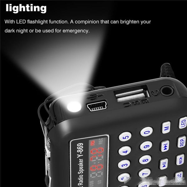 y-869 portable fm radio with antenna digital audio music player mini speaker led flashlight support tf card usb disk 100% new
y-869 portable fm radio with antenna digital audio music player mini speaker led flashlight support tf card usb disk 100% new
