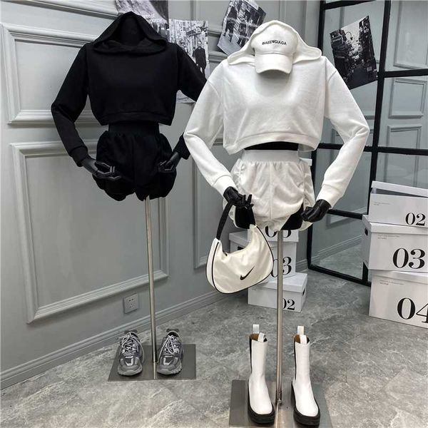 women's tracksuits short crop hoodie women sport loose-fitting thin + elasticated high-waisted pleated slit shorts set, Gray
women's tracksuits short crop hoodie women sport loose-fitting thin + elasticated high-waisted pleated slit shorts set, Gray
