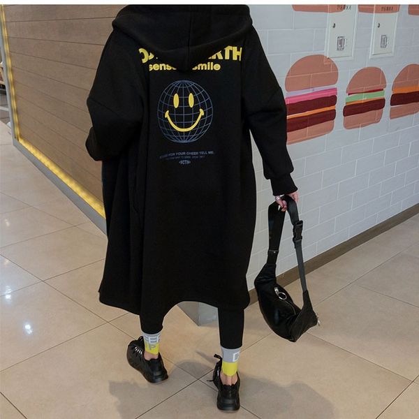 19 winter new women's korean style terry pullover pulloverzipper pulloverback print front zipper long knee-length hooded long sleeve pu, Black
19 winter new women's korean style terry pullover pulloverzipper pulloverback print front zipper long knee-length hooded long sleeve pu, Black