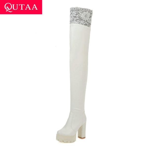 qutaa 2020 lace pu leather over the knee boots round toe platform square heel women shoes autumn winter long boots size 34-43, Black
qutaa 2020 lace pu leather over the knee boots round toe platform square heel women shoes autumn winter long boots size 34-43, Black