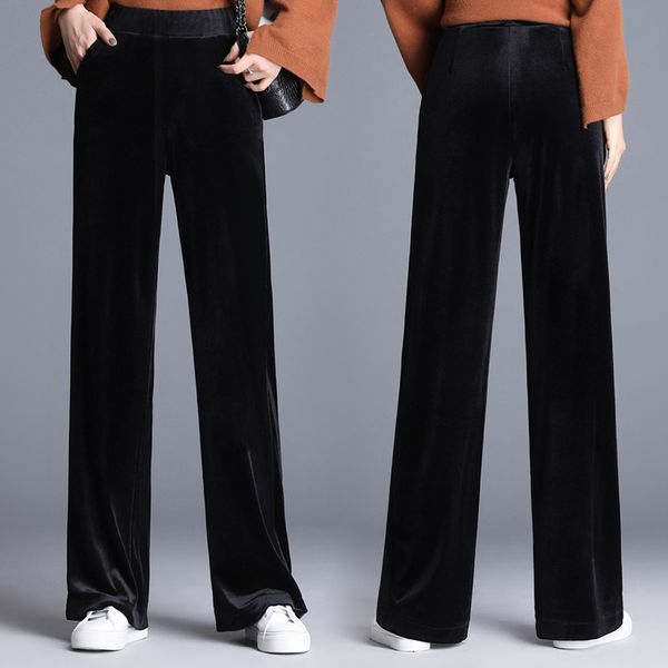women's pants & capris black blue 2021 loose winter fashion gold velvet women trousers high waist straight wide leg for casual, Black;white
women's pants & capris black blue 2021 loose winter fashion gold velvet women trousers high waist straight wide leg for casual, Black;white