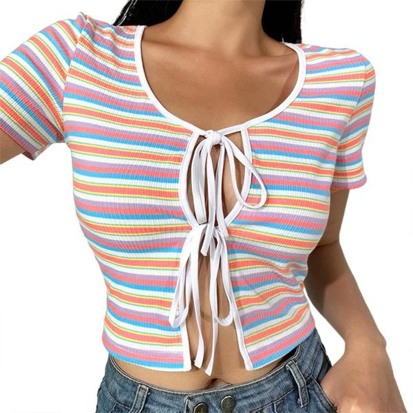 women's t-shirt women t-shirts lady girls stripes cardigan fashion multicolor stripe exposed navel tees summer clothes, White
women's t-shirt women t-shirts lady girls stripes cardigan fashion multicolor stripe exposed navel tees summer clothes, White