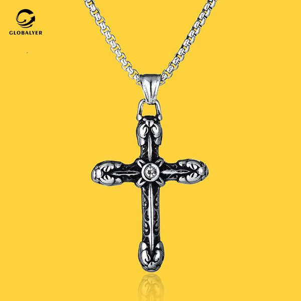 european and american religious punk style crystal cross necklace men's hip-hop titanium steel pendant men's birthday gift 459, Silver
european and american religious punk style crystal cross necklace men's hip-hop titanium steel pendant men's birthday gift 459, Silver