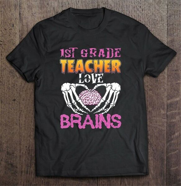 1st grade teacher love brains halloween men t-shirt s-3xl retro o neck tee shirt