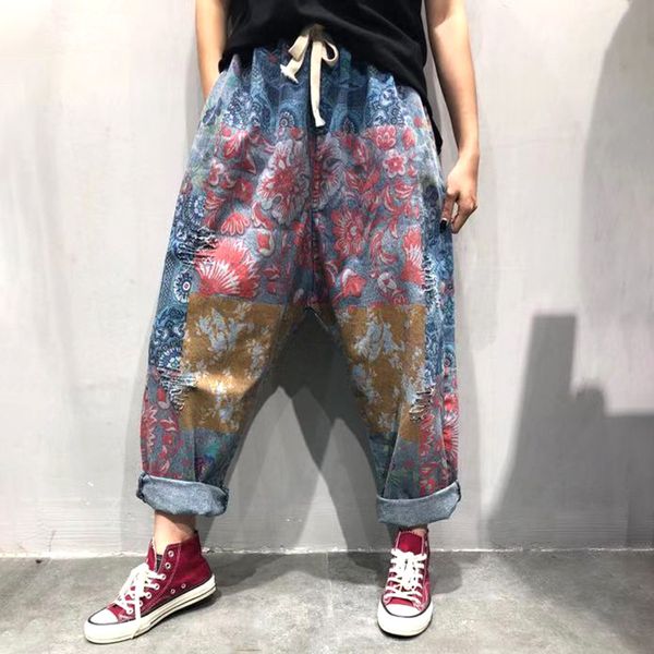 women's pants & capris women spring elastic waist printed holes patchwork denim jeans vintage ladies retro print loose ripped trousers, Black;white
women's pants & capris women spring elastic waist printed holes patchwork denim jeans vintage ladies retro print loose ripped trousers, Black;white
