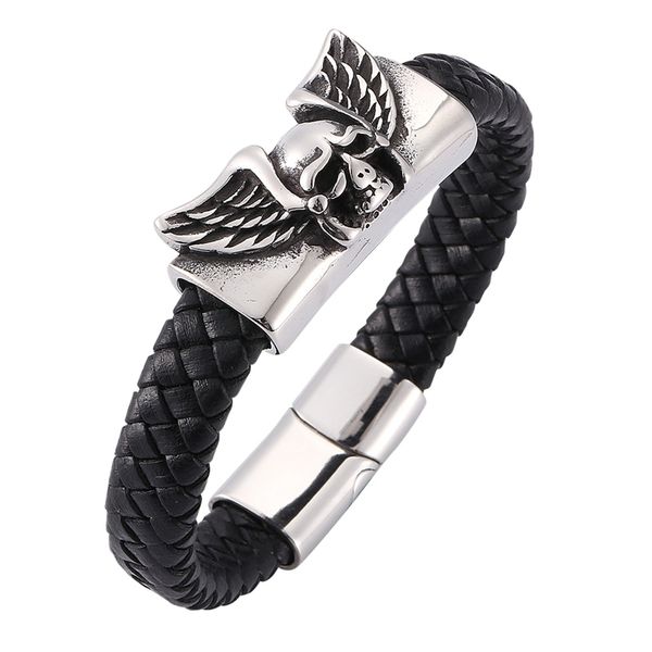 punk black weaving leather bracelet demon bracelets stainless steel fashion bracelet men jewelry gifts c0281, Golden;silver
punk black weaving leather bracelet demon bracelets stainless steel fashion bracelet men jewelry gifts c0281, Golden;silver