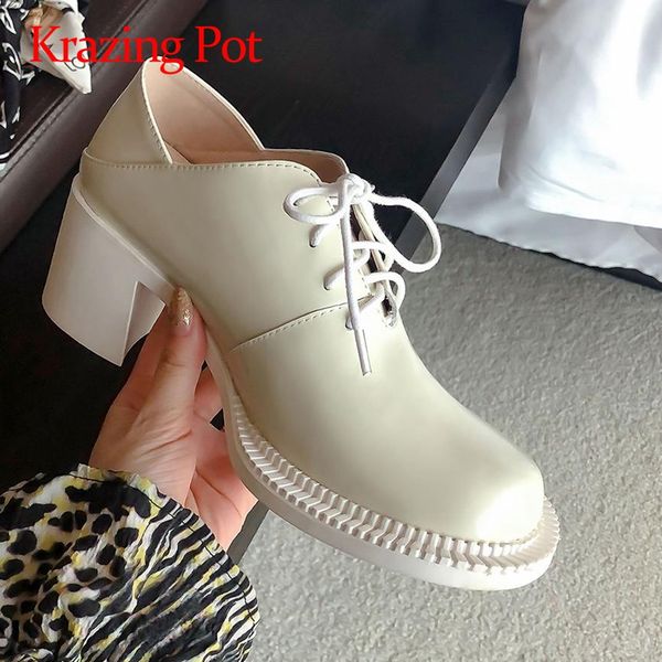 krazing pot 2020 autumn new shoes preppy style genuine leather high fashion round toe high square heel lace up women pumps l89, Black
krazing pot 2020 autumn new shoes preppy style genuine leather high fashion round toe high square heel lace up women pumps l89, Black