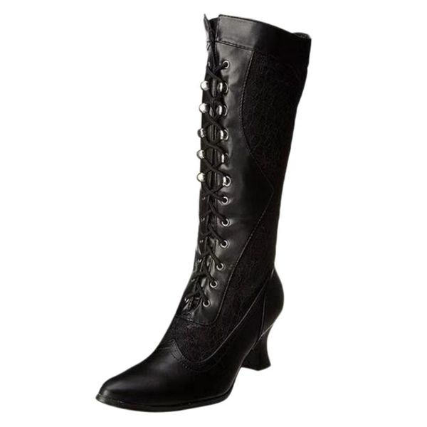 boots women's high heeled lace pointed toe ankle thick heel heels shoes woman female chunky mid-tube boots#0831, Black
boots women's high heeled lace pointed toe ankle thick heel heels shoes woman female chunky mid-tube boots#0831, Black