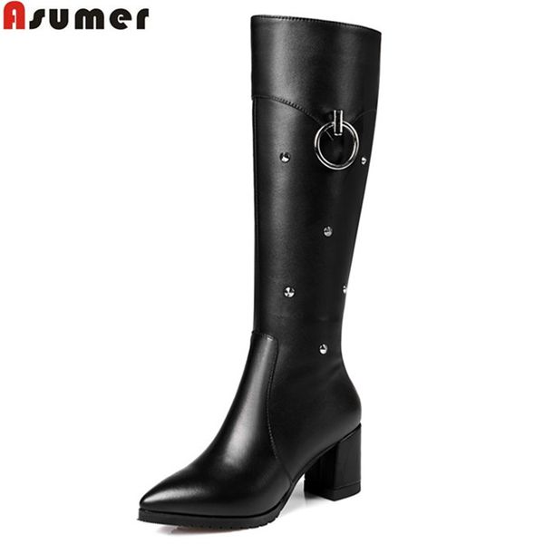 asumer new arrive women boots black pointed toe pu+genuine leather knee high boots rivet plus size 32-45
asumer new arrive women boots black pointed toe pu+genuine leather knee high boots rivet plus size 32-45