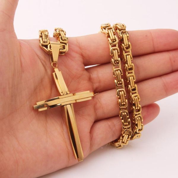 chains fashion gold tone cross christ jesus pendant necklace stainless steel link byzantine chain heavy men jewelry gift 6mm 18-36", Silver
chains fashion gold tone cross christ jesus pendant necklace stainless steel link byzantine chain heavy men jewelry gift 6mm 18-36", Silver