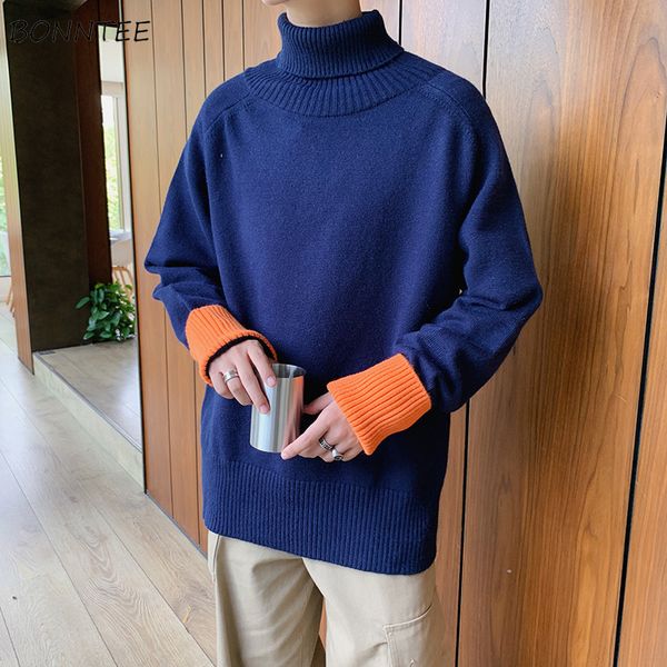 pullovers men turtleneck patchwork knitted sweaters male korean-style baggy vintage simple all-match fashion casual street-wear, White;black
pullovers men turtleneck patchwork knitted sweaters male korean-style baggy vintage simple all-match fashion casual street-wear, White;black