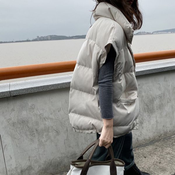 women's padded vest stand collar lightweight zip quilted gilet with poakcet korean style loose female winter outerwear, Black
women's padded vest stand collar lightweight zip quilted gilet with poakcet korean style loose female winter outerwear, Black