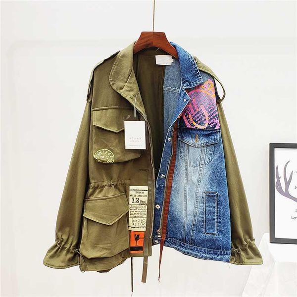 2020 Autumn Oversized Women Stand Collar Letter Print Splicing Tooling Denim Jacket Harajuku Plus size Casual Coat Ropa de mujer
2020 Autumn Oversized Women Stand Collar Letter Print Splicing Tooling Denim Jacket Harajuku Plus size Casual Coat Ropa de mujer