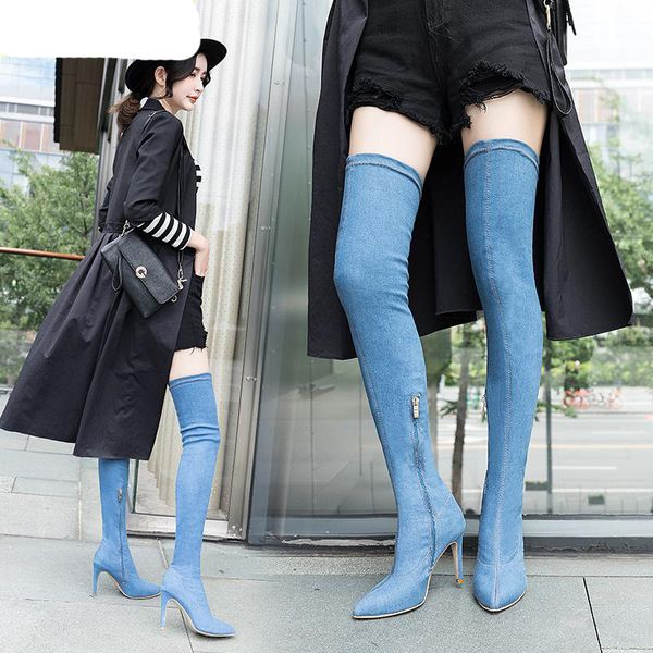 fashion women boots high heels spring autumn over the knee boots tight high stiletto jeans denim rome long shoes size 42, Black
fashion women boots high heels spring autumn over the knee boots tight high stiletto jeans denim rome long shoes size 42, Black