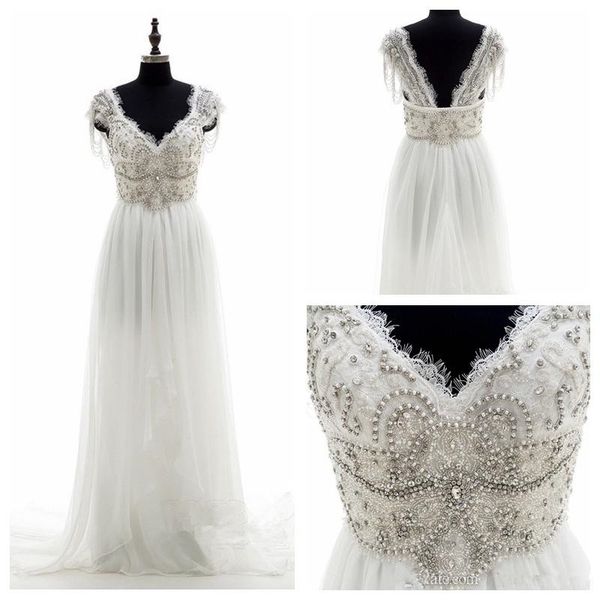 real ps a-line chiffon wedding dresses beaded lace spring bridal gowns v-shape back vestidos de mariee aq186, White
real ps a-line chiffon wedding dresses beaded lace spring bridal gowns v-shape back vestidos de mariee aq186, White