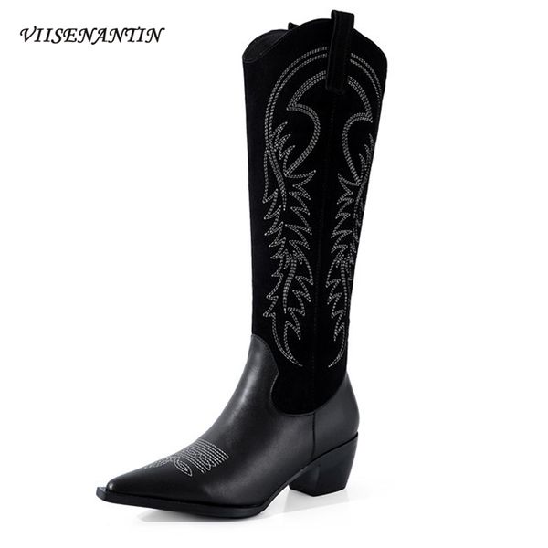 knee-high thick-heeled celebrity fashion pointed toe embroidery western cowboy boots mid-heel long knight boots slip-on shoes, Black
knee-high thick-heeled celebrity fashion pointed toe embroidery western cowboy boots mid-heel long knight boots slip-on shoes, Black