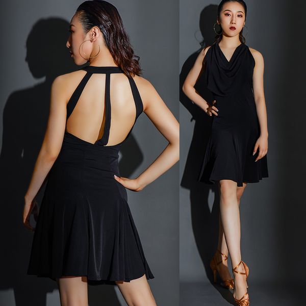 stage wear standard latin dance dress sleeveless v-neck halter costume women's cha samba dancing dresses dwy4278, Black;red
stage wear standard latin dance dress sleeveless v-neck halter costume women's cha samba dancing dresses dwy4278, Black;red