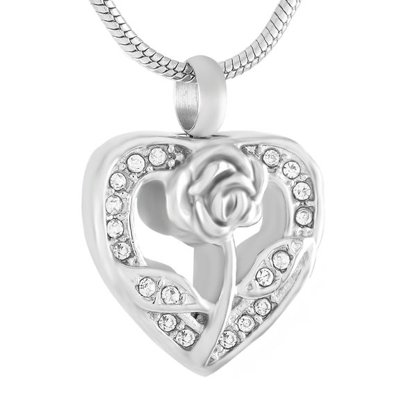 ijd9345 stainless steel openwork rose heart-shaped memorial pendant necklace for ashes urn souvenir cremation jewelry, Silver
ijd9345 stainless steel openwork rose heart-shaped memorial pendant necklace for ashes urn souvenir cremation jewelry, Silver