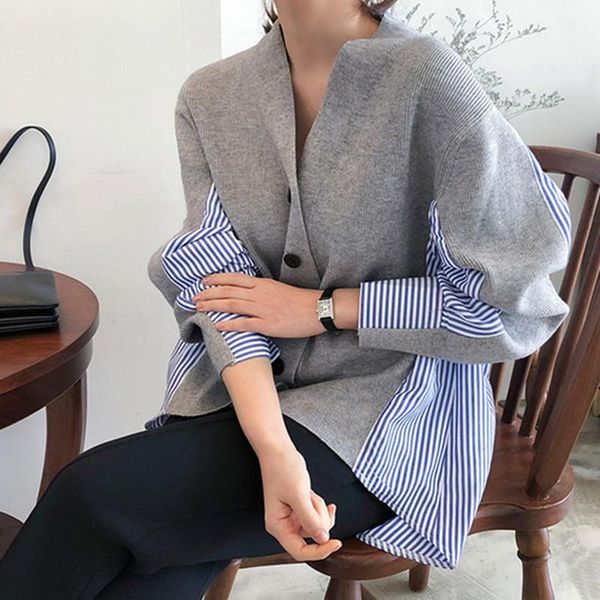 2019 autumn new striped fake two-piece stitching fake two piece women knit outwear loose shirt batwing sleeve sweater, White;black
2019 autumn new striped fake two-piece stitching fake two piece women knit outwear loose shirt batwing sleeve sweater, White;black