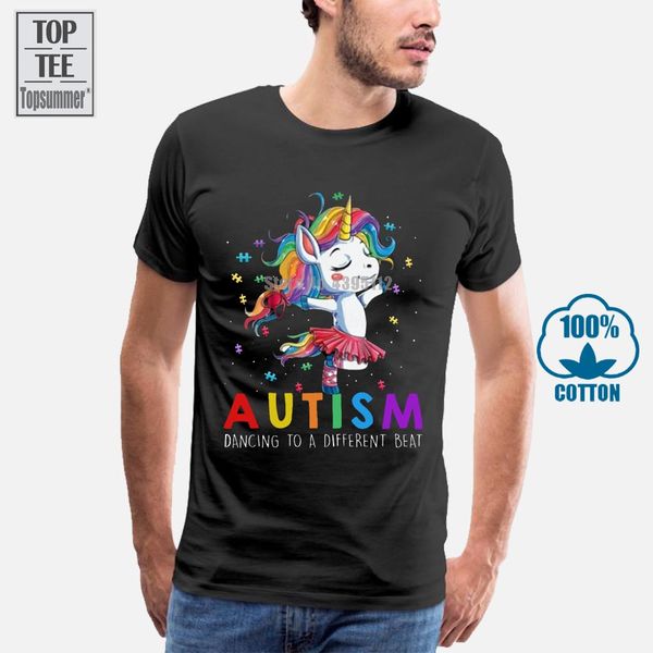 autism unicorn dancing to a different beat men's black cotton t shirt s 4xl