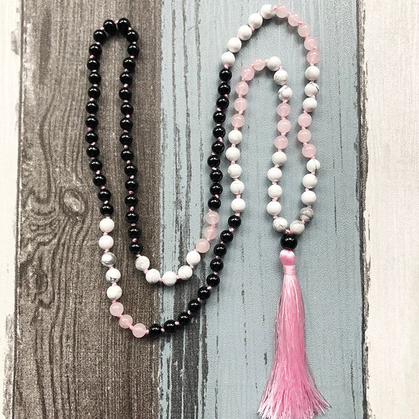 mala beads rose q-uartz necklace hand knotted 108 necklace yoga mala tassel white howlite black onyx necklaces for girlfriend, Silver
mala beads rose q-uartz necklace hand knotted 108 necklace yoga mala tassel white howlite black onyx necklaces for girlfriend, Silver
