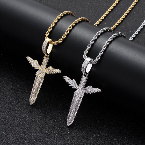 pendant necklaces luxury full cubic zircon angel sword necklace fashion designer hip hop rapper jewelry for men gift, Silver
pendant necklaces luxury full cubic zircon angel sword necklace fashion designer hip hop rapper jewelry for men gift, Silver