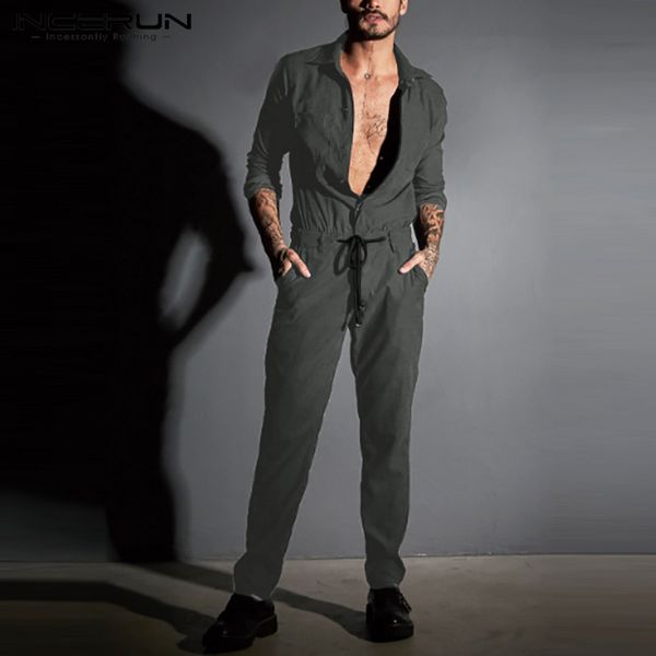 men's pants incerun 2021 fashion men jumpsuit solid color streetwear long sleeve drawstring lapel rompers chic cargo overalls 5xl, Black
men's pants incerun 2021 fashion men jumpsuit solid color streetwear long sleeve drawstring lapel rompers chic cargo overalls 5xl, Black