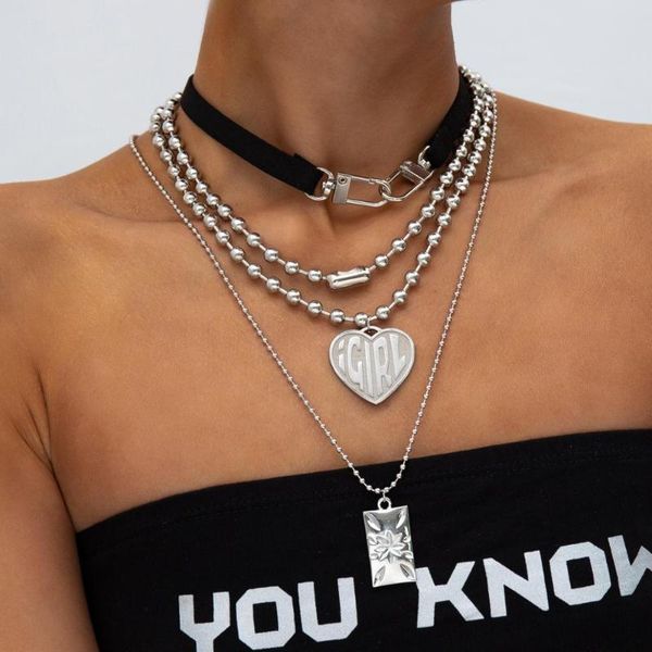 new punk layered stainless steel necklace for women men square heart igirl pendant leather necklace choker beaded jewelry, Silver
new punk layered stainless steel necklace for women men square heart igirl pendant leather necklace choker beaded jewelry, Silver