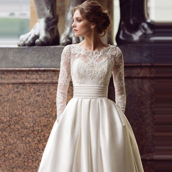 princess long sleeve boho wedding dress white ivory satin appliqued a-line bridal gown with pockets vestidos de novia, Blue;red
princess long sleeve boho wedding dress white ivory satin appliqued a-line bridal gown with pockets vestidos de novia, Blue;red