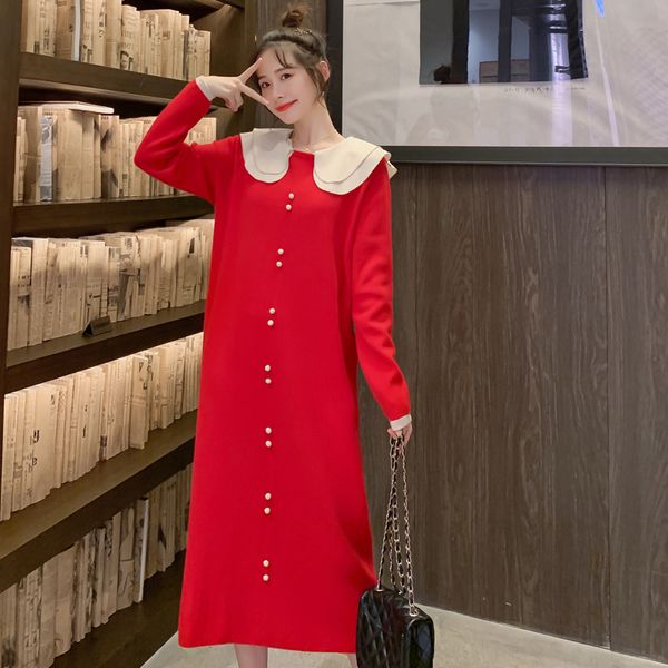 preppy style pregnant women straight dress double layers peter pan collar maternity knitting dress beaded buttons formal, White
preppy style pregnant women straight dress double layers peter pan collar maternity knitting dress beaded buttons formal, White