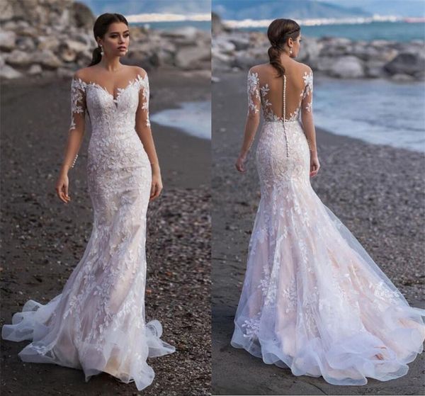 scoop long sleeves mermaid wedding dresses abito da sposa sweep train lace bridal gowns vintage full lace vestido de casamento, White
scoop long sleeves mermaid wedding dresses abito da sposa sweep train lace bridal gowns vintage full lace vestido de casamento, White