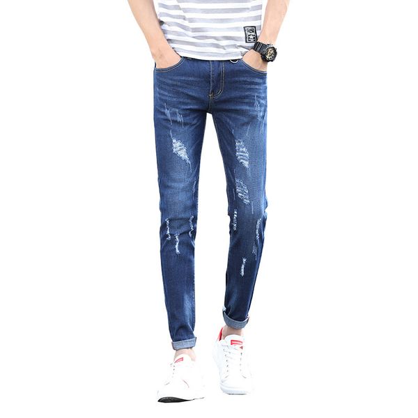 men casual jeans spring and summer new men washed distressed hole denim ankle-length pants stretch slim fashion straight jeans, Blue
men casual jeans spring and summer new men washed distressed hole denim ankle-length pants stretch slim fashion straight jeans, Blue