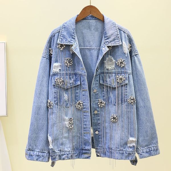 spring new women bling diamonds tassels denim jacket hole ripped hip hop baggy female outerwear loose fit coats, Black;brown
spring new women bling diamonds tassels denim jacket hole ripped hip hop baggy female outerwear loose fit coats, Black;brown
