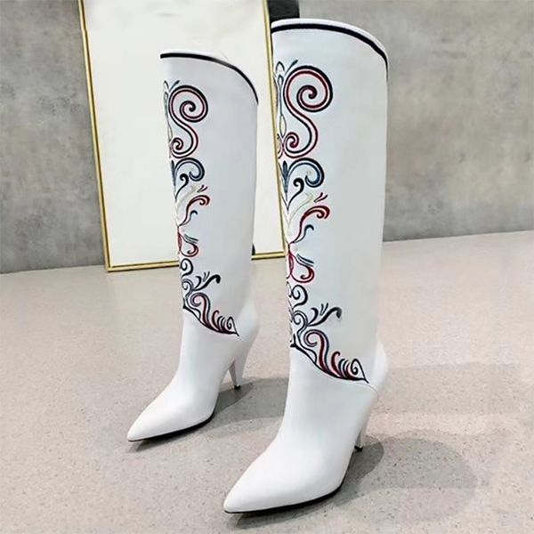 long boots pointed toe real leather knee high boots women spike high heels shoes 2020 winter retro embroidery flowers booties, Black
long boots pointed toe real leather knee high boots women spike high heels shoes 2020 winter retro embroidery flowers booties, Black