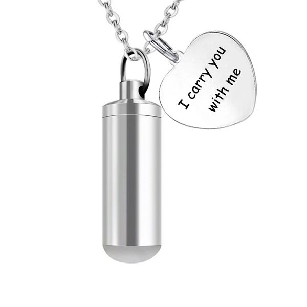 heart cylinder shape stainless steel pendant cremation ashes urn memorial jewelry necklace-i carry you with me, Silver
heart cylinder shape stainless steel pendant cremation ashes urn memorial jewelry necklace-i carry you with me, Silver