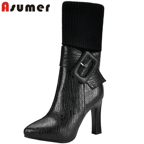 boots asumer 2021 autumn winter knitting genuine leather stretch woman zip high heel dress shoes women ankle, Black
boots asumer 2021 autumn winter knitting genuine leather stretch woman zip high heel dress shoes women ankle, Black