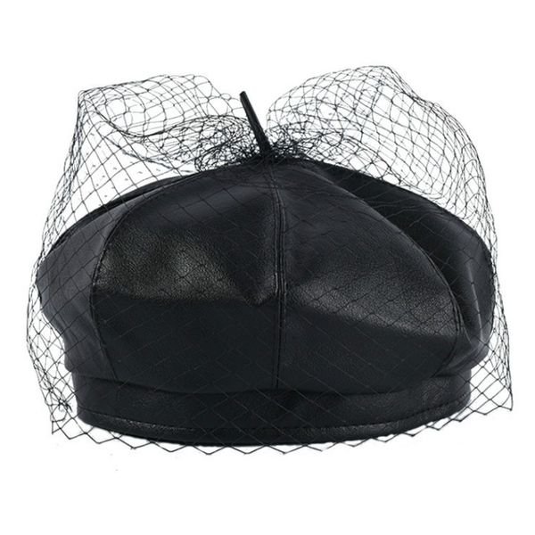 berets 2021 fascinating black hat chic leather french beret with veil mesh show double layer women beanies cap, Blue;gray
berets 2021 fascinating black hat chic leather french beret with veil mesh show double layer women beanies cap, Blue;gray