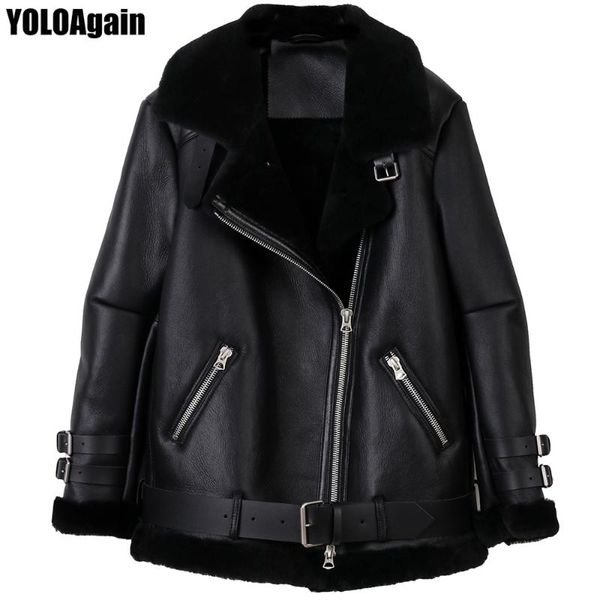 yoloagain ladies fur lining motorcycle shearling jacket women genuine leather jacket, Black
yoloagain ladies fur lining motorcycle shearling jacket women genuine leather jacket, Black
