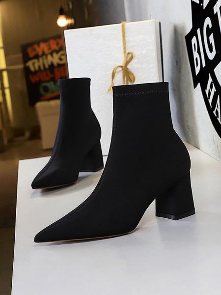 women's shoes short boots coarse high heels fashion and contracted pointed stretch club show thin, Black
women's shoes short boots coarse high heels fashion and contracted pointed stretch club show thin, Black