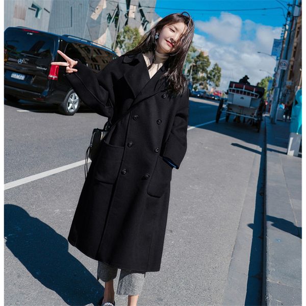 2020 fashion winter ladies woolen coat korean double-breasted cocoon long wool coat winter womens woolen jackets overcoats xa139, Black
2020 fashion winter ladies woolen coat korean double-breasted cocoon long wool coat winter womens woolen jackets overcoats xa139, Black