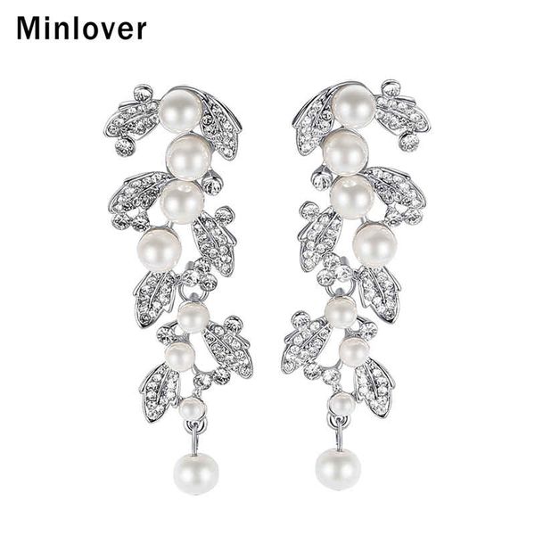 minlover leaf shape simulated pearl bridal long drop earrings for women rhinestone wedding hanging earrings party jewelry eh604, Silver
minlover leaf shape simulated pearl bridal long drop earrings for women rhinestone wedding hanging earrings party jewelry eh604, Silver