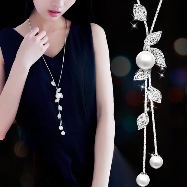 fashion set auger leaves leaves long pearl necklace, Silver
fashion set auger leaves leaves long pearl necklace, Silver