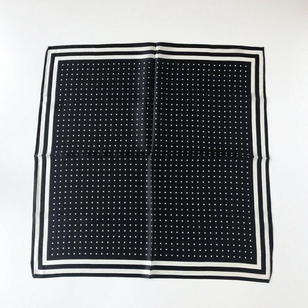 

100% silk black scarf women vintage polka dot print small bandana neck hairband square bow tied band 53*53cm, Blue;gray