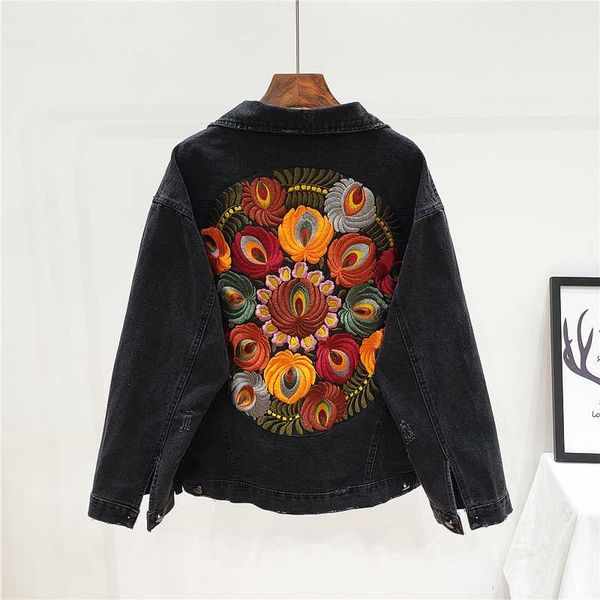 women's jackets oversized loose black blue jeans jacket coat women heavy work embroidery flowers long sleeve short denim female outerwe, Black;brown
women's jackets oversized loose black blue jeans jacket coat women heavy work embroidery flowers long sleeve short denim female outerwe, Black;brown