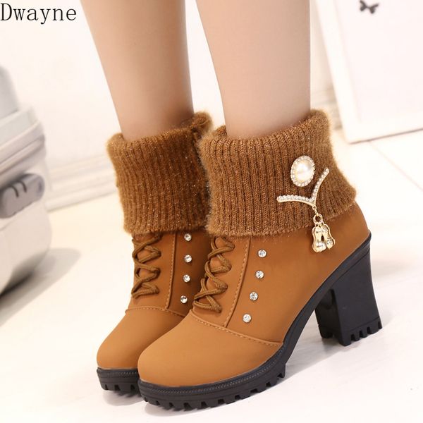 2020 new european and american autumn and winter boots british wind high heel boots with thick velvet women's, Black 
2020 new european and american autumn and winter boots british wind high heel boots with thick velvet women's, Black