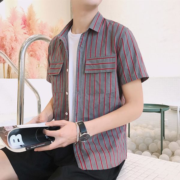 2019 striped shirt male japanese retro loose summer short sleeved fashion leisure shirt male, White;black
2019 striped shirt male japanese retro loose summer short sleeved fashion leisure shirt male, White;black