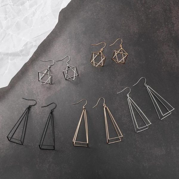 dangle & chandelier europe america geometric 3d triangle pyramid minimalist punk men drop earrings for women body jewelry piercing wedding b, Silver