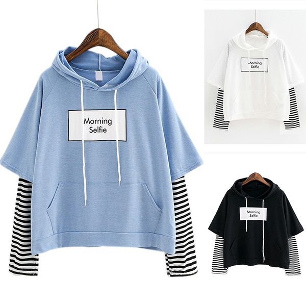 women sweatshirt hooded long sleeve crop patchwork blouse pullover sweatshirt korean style, Black
women sweatshirt hooded long sleeve crop patchwork blouse pullover sweatshirt korean style, Black